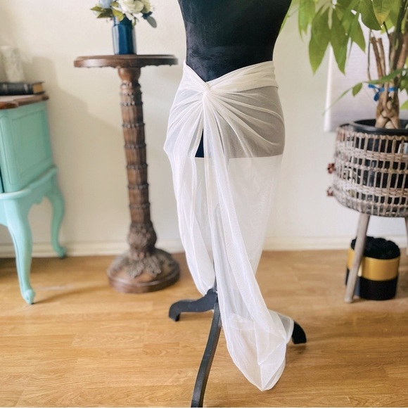 Sheer Wrap Knot Front Beach Skirt Sarong Cover Up in White - Picture 3 of 4